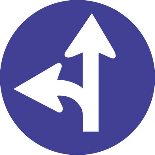 Vorschriftszeichen § 52/15a „Vorgeschriebene Fahrtrichtung gerade und links“ | Baustellenverkehrszeichen, Straßenverkehrszeichen