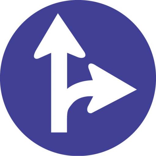 Vorschriftszeichen § 52/15b „Vorgeschriebene Fahrtrichtung gerade und rechts“ | Baustellenverkehrszeichen, Straßenverkehrszeichen