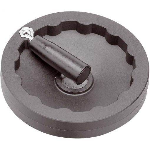 Scheibenhandrad SHA/MRP, Thermoplast/Stahl, mit Griffmulden und umlegbarem Zylindergriff | Handräder